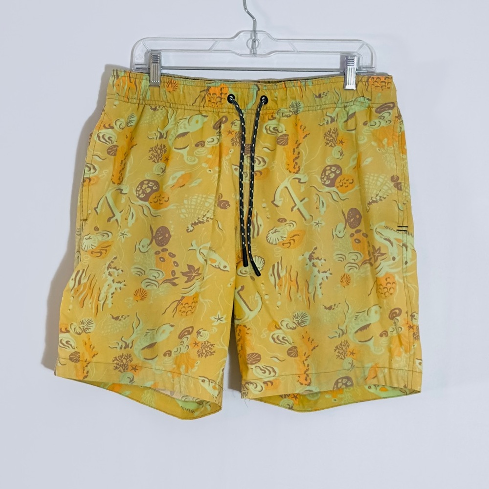 Men’s Toad&Co Yellow Patterned Swim Board Shorts Swim Trunks Large
